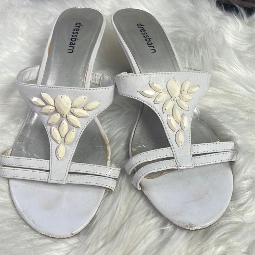 Dressbarn Ladies Elise White Slide on Heel Sandals, Size 7M
